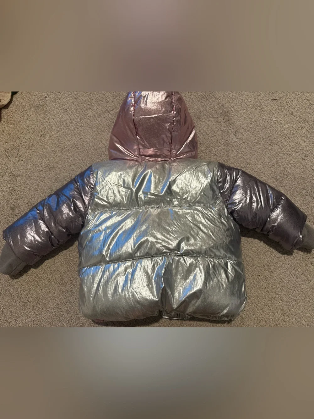 GAP Baby Metallic Pink and Silver Hooded Puffer Jacket